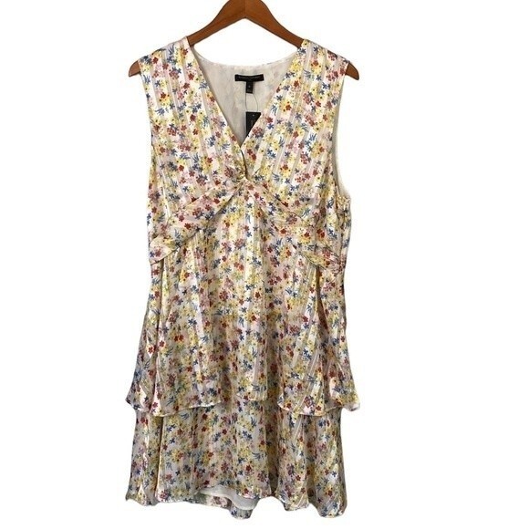 Banana Republic Floral Sleeveless Fit & Flare Dress Ruffle Tiered V-Neck Lined - Picture 4 of 15